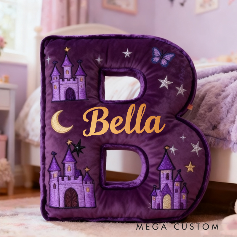 Personalized Dreamy Purple Castle with Name Graphic 3D Print Pillow Christmas Gift for Kids Birthday Gift
