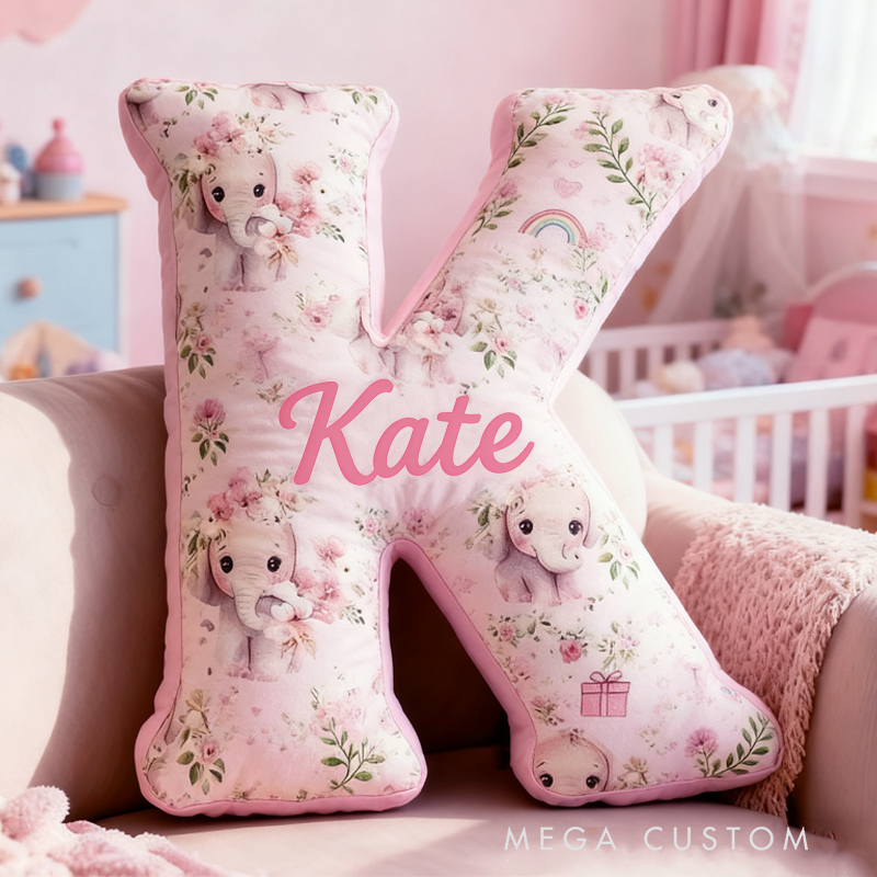 Personalized Watercolor Pink Elephant with Name Graphic 3D Print Pillow Christmas Gift for Kids Birthday Gift