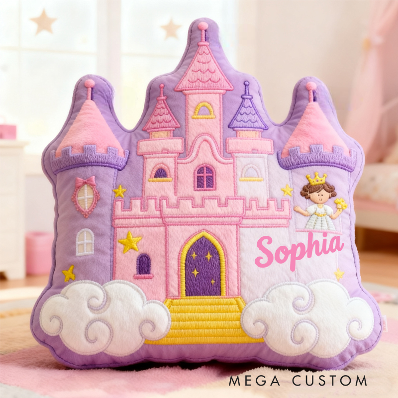 Personalized Cartoon Princess Cloud Castle with Name Graphic 3D Print Pillow Christmas Gift for Kids 