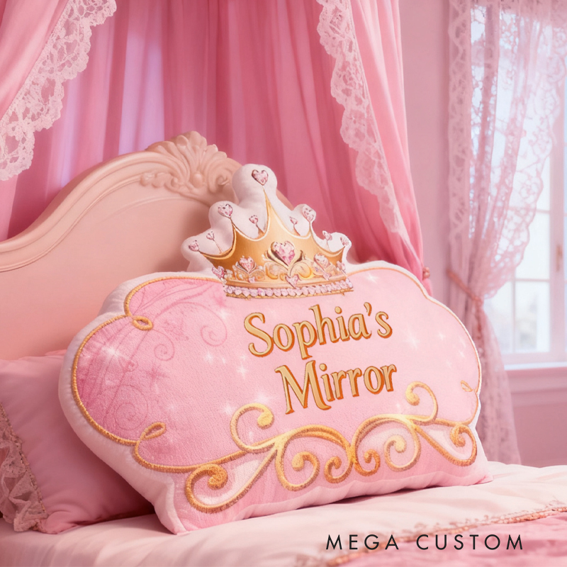 Personalized Pink Princess Mirror with Name Graphic 3D Print Pillow Christmas Gift for Kids 