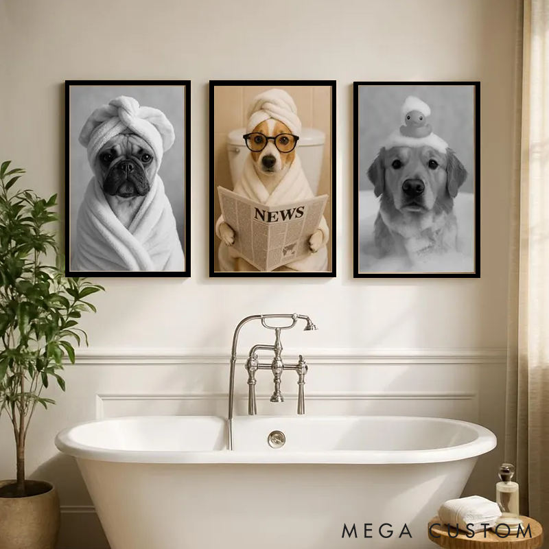 Personalized Pet Lover Custom Pet Portrait Bathroom Art Pet Portrait