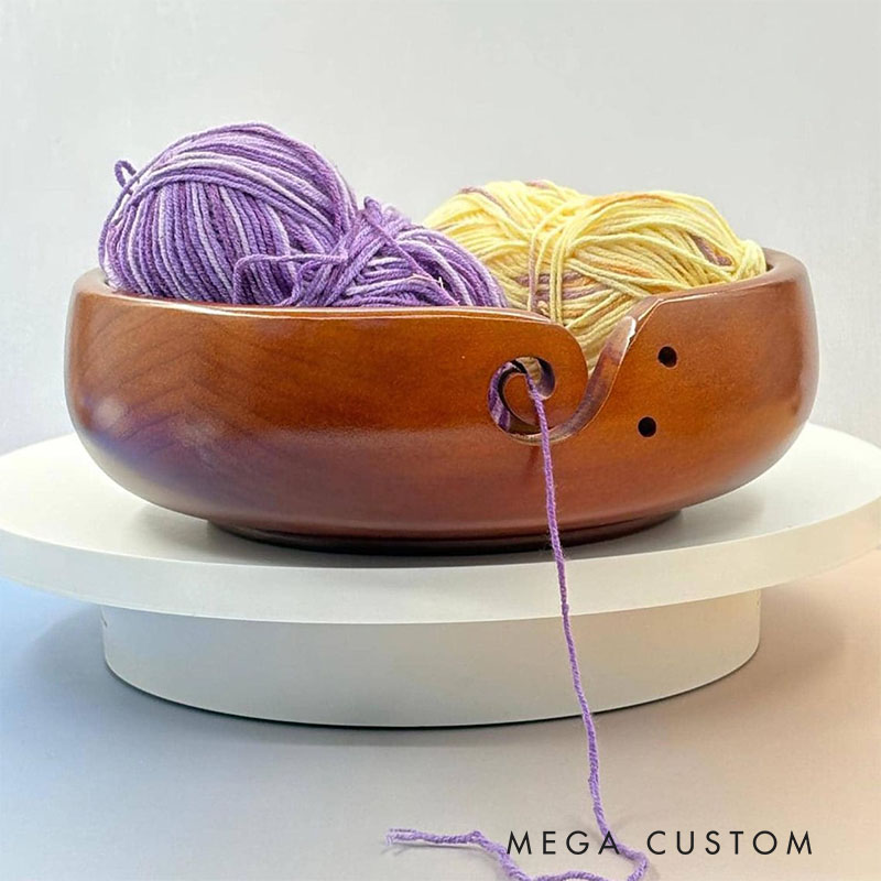 Personalized Wooden Portable Yarn Bowl for Knitting Storage Bowl with Holes for Crochet Yarn Organizing and Storage