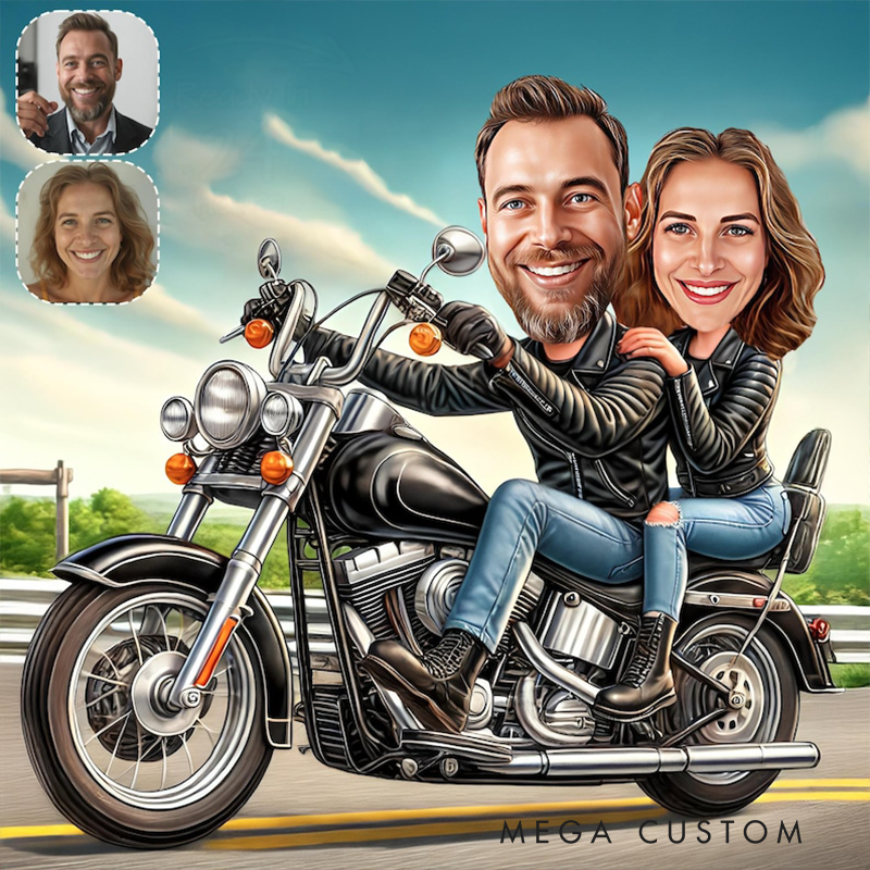 Personalized Chopper Couple Portrait Personalized Biker Caricature Motorcycle Couple Drawing Funny Gift for Motorcycle Lovers or Anniversaries