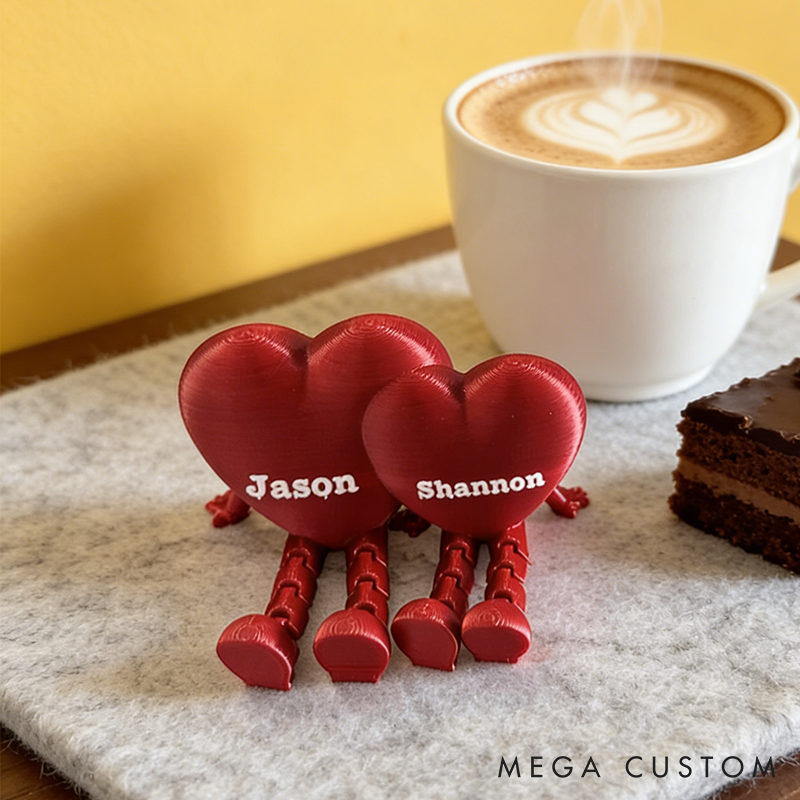 Personalized Valentine 3D Printed Heart Figurines Custom Couple Name Valentine's Gift for Her