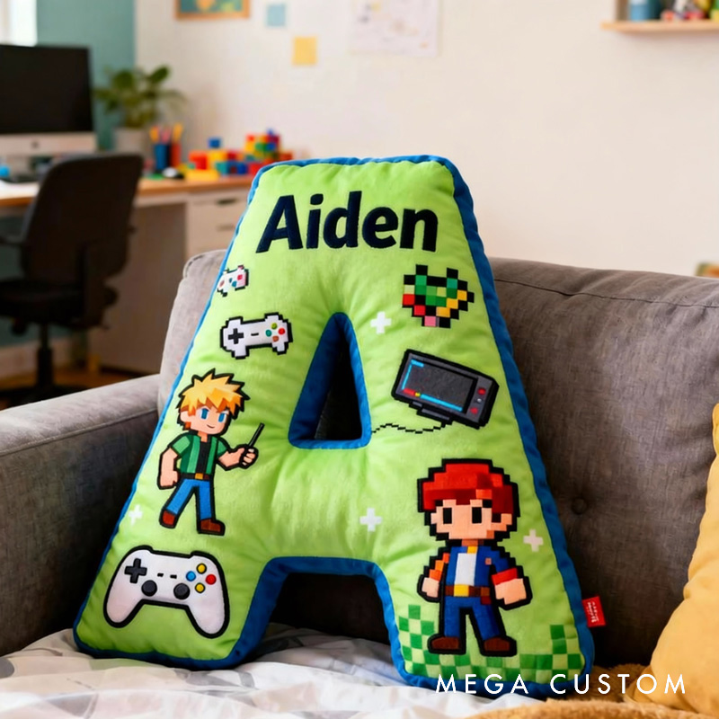 Personalized Game Controller Letter Pillow with Your Name Perfect Gift for Gamers and Kids