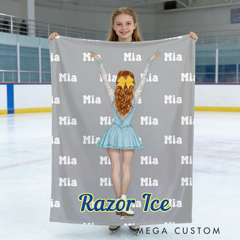 Personalized Figure Skating Cartoon Character Multicolor Soft Throw Blanket with Name Daily Training Match Day Team Gift for Figure Skaters and Coaches
