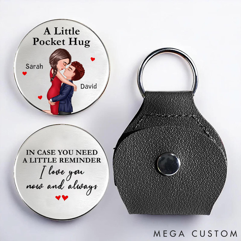 Personalized Couple Leather Pocket Hug Custom Reminder I Love You Pocket Hug Valentines Anniversary Gift for Her Him Husband Gift