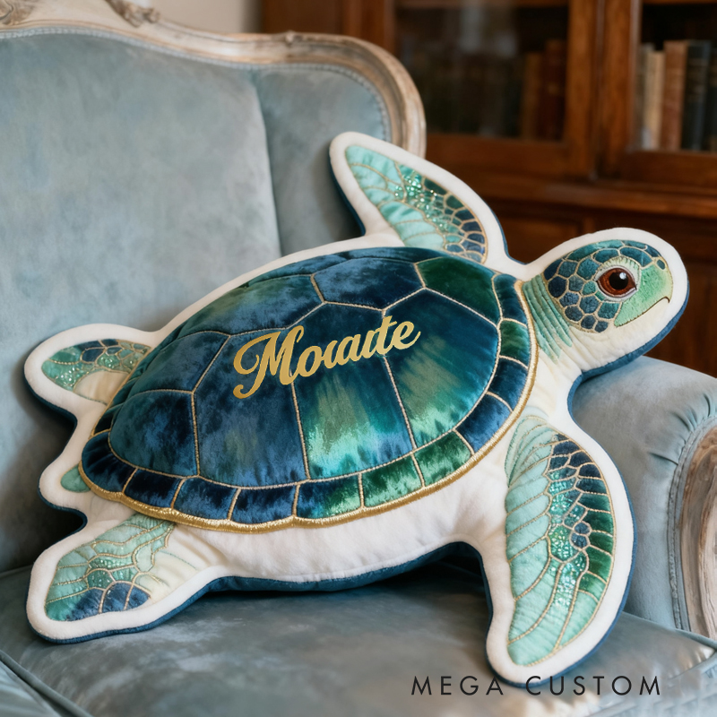Personalized Blue Flashing Sea Turtle with Name Graphic 3D Print Pillow Christmas Gift for Kids Birthday Gift
