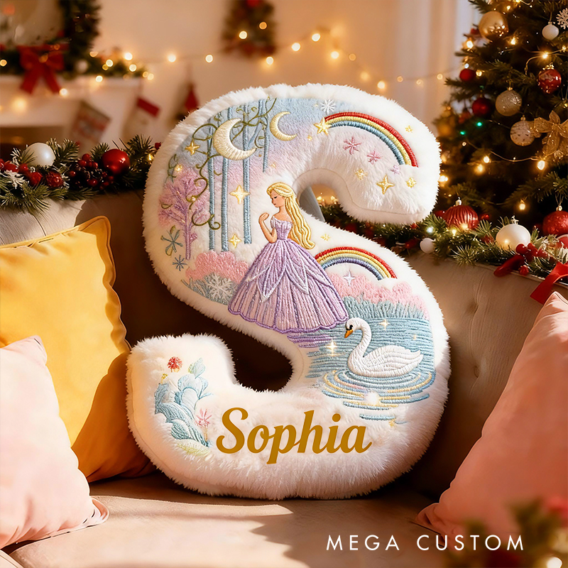 Personalized Princess Rainbow Cloud Custom Name Soft Decorative Gift Fairytale Princess Style Cozy Nursery Room Dream Magic Sweet Graphic 3D Print Pillow