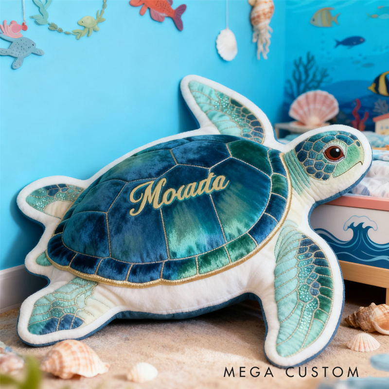 Personalized Blue Flashing Sea Turtle with Name Graphic 3D Print Pillow Christmas Gift for Kids Birthday Gift