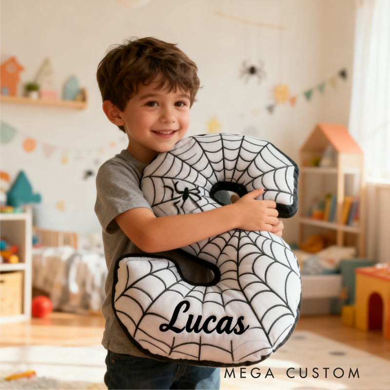 Personalized Cute Black Spider Web Initial Name Pillow Christmas Gift for Kids Family