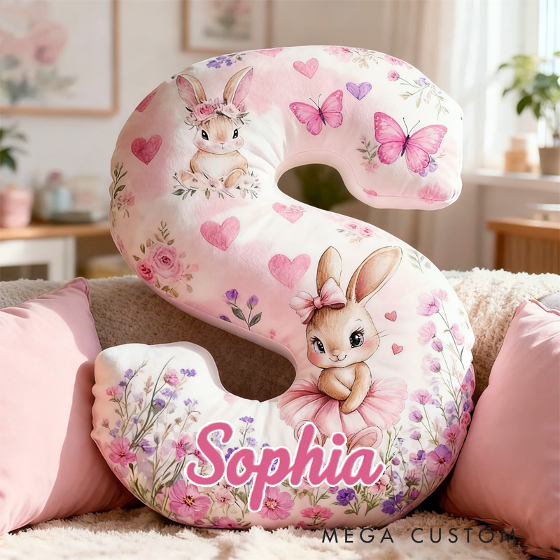Personalized Rabbit Princess Initials with Name Graphic 3D Print Pillow Christmas Gift for Kids Birthday Gift