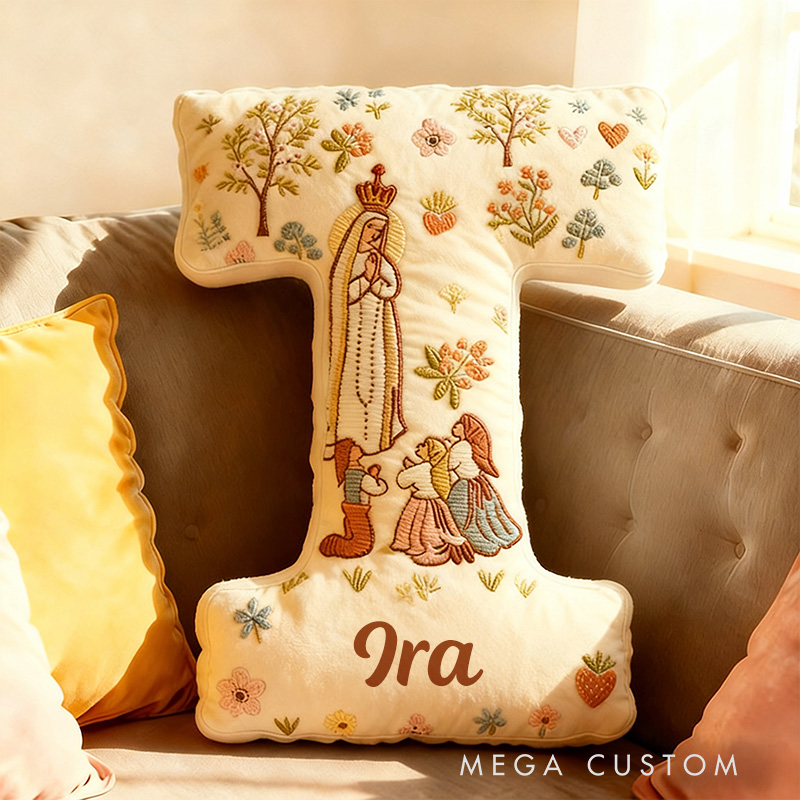 Personalized Our Lady of Fatima Letter Pillow with Custom Name Graphic 3D Print Pillow Home Decor Religious Gift Catholic Gift