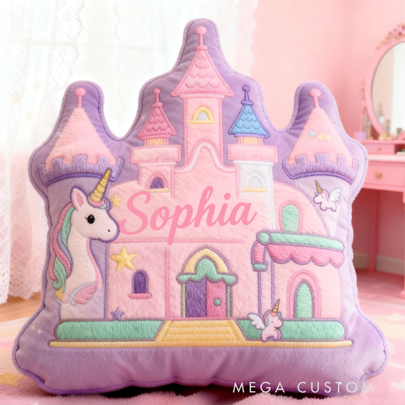 Personalized Cartoon Princess Dream Horse Castle with Name Graphic 3D Print Pillow Christmas Gift for Kids 
