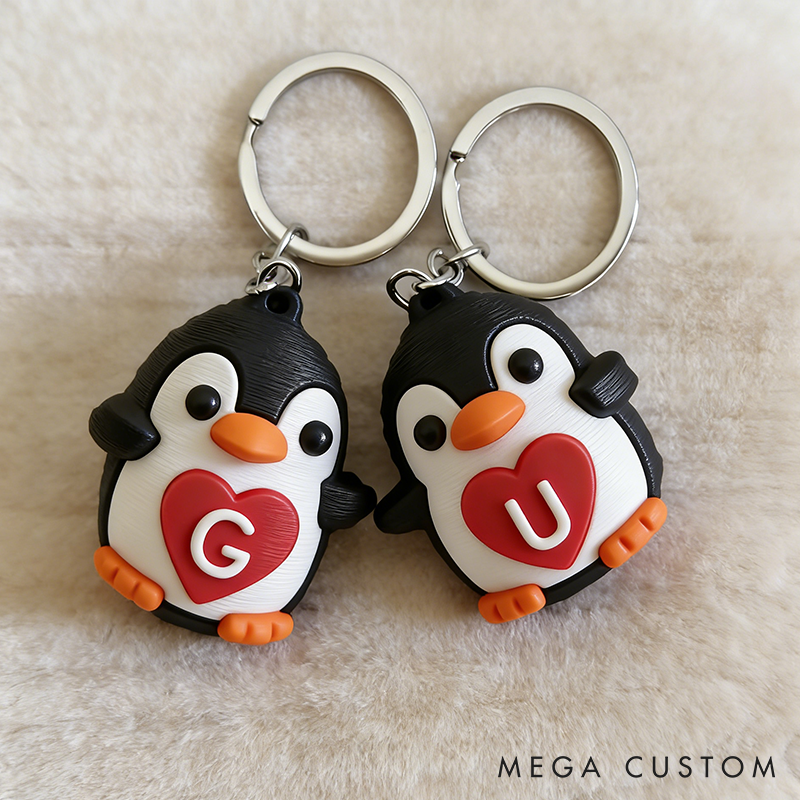 Personalized 3D Printed Penguin Couple Keychain Valentines Day for Couple Gift for Her