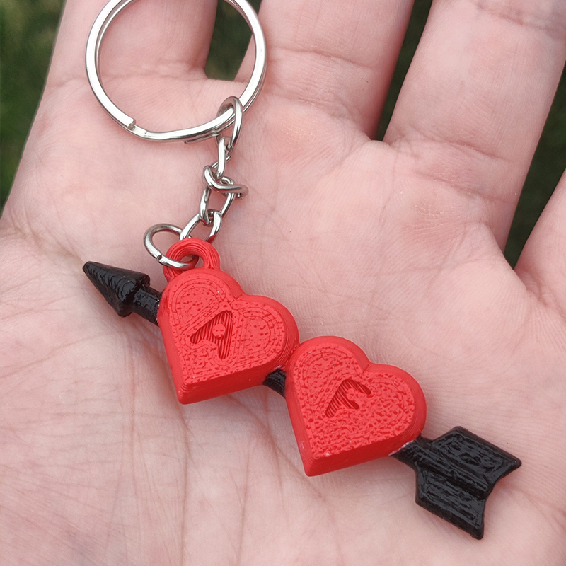 Personalizable Arrow through Hearts Keychain 3D Printed Gift for Valentine Gift Couple Gift 