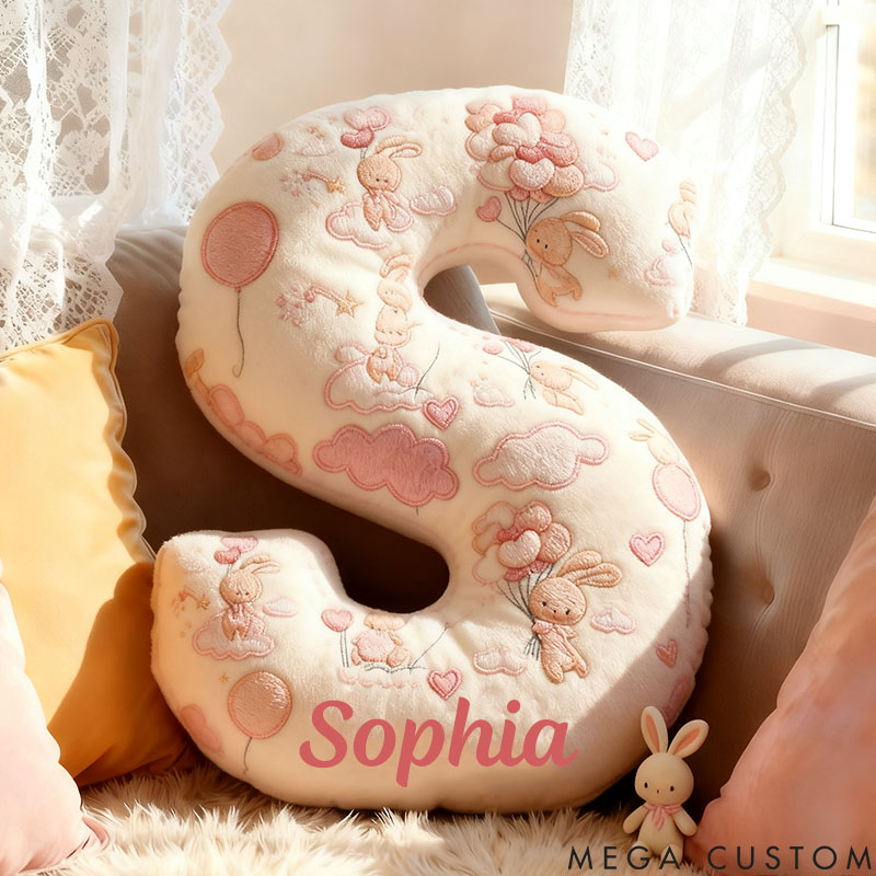 Personalized Flower Girl Graphic 3D Print Rabbit Heart Balloon 26 Letter Pillow Custom Girl Name Cushion Wedding Gift for Girl Christmas Gift for Her