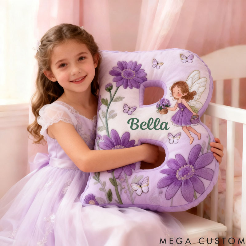 Personalized Flower Girl Purple Floral Fairy Graphic 3D Printed Pillow Custom Girl friend Name Cushion Valentine's Day Gift Christmas Gift for Her