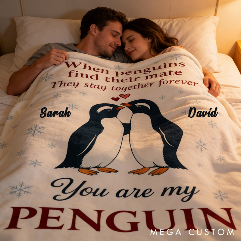 Personalized You Are My Penguin Couple Blanket Custom Names Cozy Gifts for Couple for Wife Husband Valentine's Gifts for Girlfriend Boyfriend