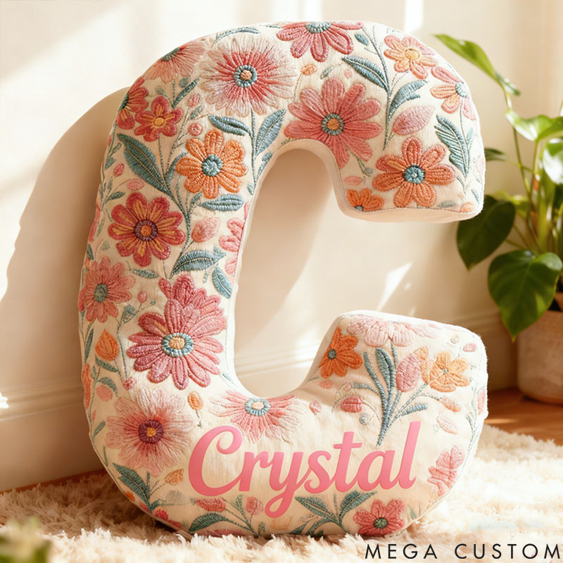 Personalized Flower Girl Pink Vibrant Floral 26 Letters Pillow Custom Girl friend Graphic 3D Printed Cushion Christmas Valentine's Day Gift for Her