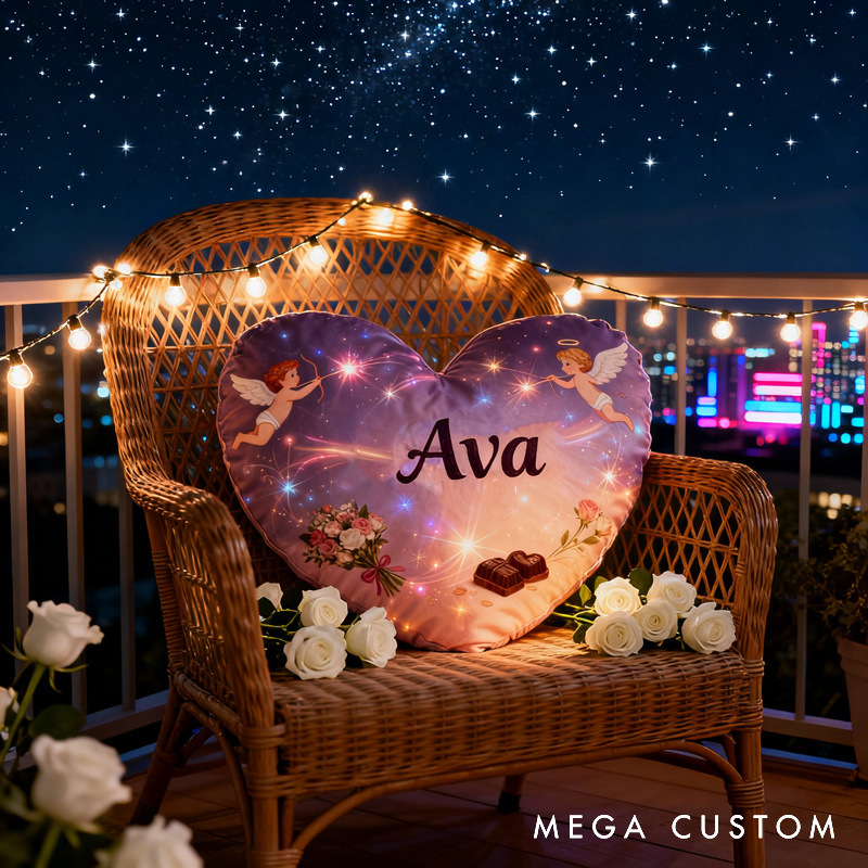 Personalized Cupid Cartoon Heart-Shaped Pillow with Name Soft Stuffed Toy for Kids and Lover Unique Decorative Cushion for Room for Valentine's Day Anniversary