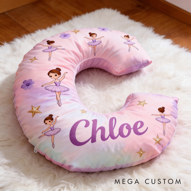 Personalized Ballet Dancers Cartoon Pillow with Name Soft Stuffed Toy for Kids and Ballet Dancer Unique Decorative Cushion for Girls' Room