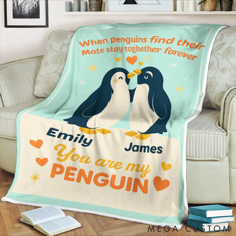 Personalized You Are My Penguin Couple Blanket Custom Names Cozy Gifts for Couple for Wife Husband Valentine's Gifts for Girlfriend Boyfriend