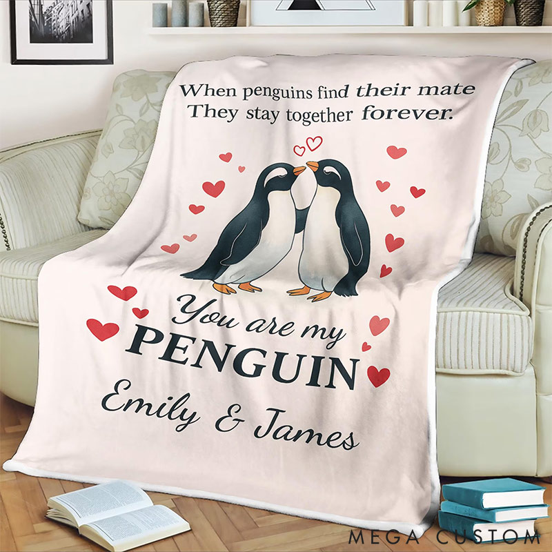 Personalized You Are My Penguin Couple Blanket Custom Names Cozy Gifts for Couple for Wife Husband Valentine's Gifts for Girlfriend Boyfriend
