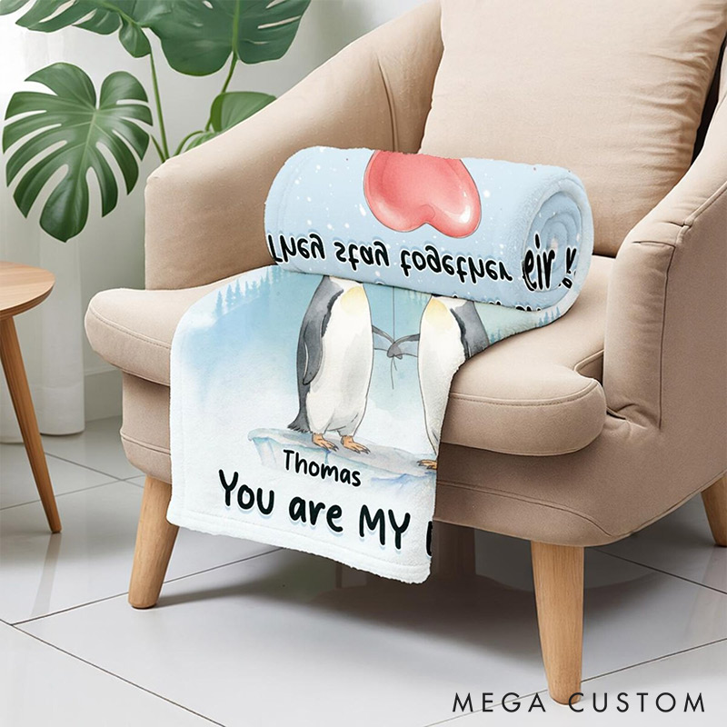 Personalized You Are My Penguin Couple Blanket Custom Names Cozy Gifts for Couple for Wife Husband Valentine's Gifts for Girlfriend Boyfriend