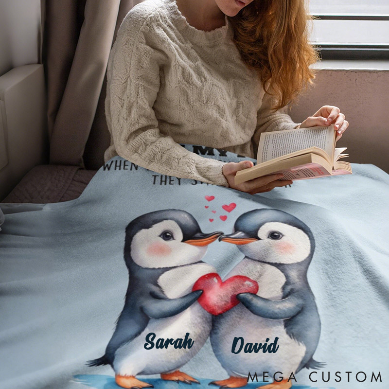 Personalized You Are My Penguin Couple Blanket Custom Names Cozy Gifts for Couple for Wife Husband Valentine's Gifts for Girlfriend Boyfriend