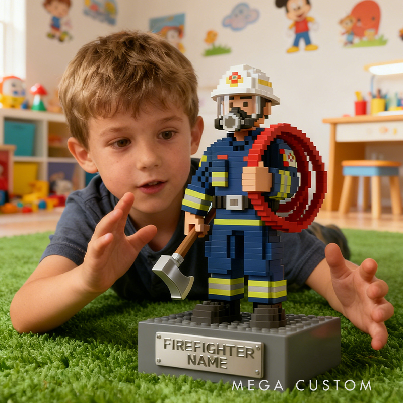 Personalized Firefighter Pixel-Style Desktop Figurine Gift for Firefighting Fans