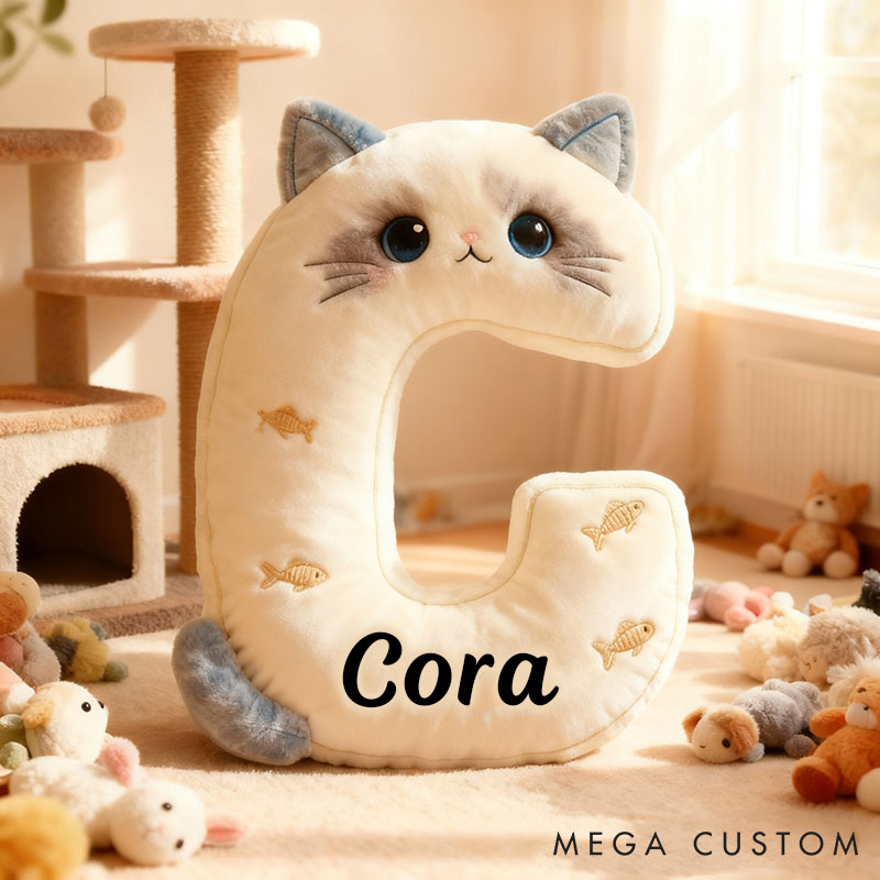 Personalized Cat Lover Letter Pillow with Custom Name Pillow Graphic 3D Print