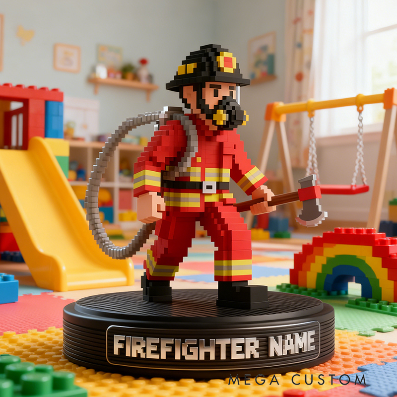 Personalized Firefighter Pixel Style Desktop Ornament The Perfect Keepsake for Firefighters and Supporters of the Firefighting Cause