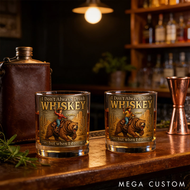 Personalized 3D-Like Cowfolk Couple Whiskey Glass Wild Spirit Whiskey Glass Valentines Gift for Husband Wife Romantics Gift for Boyfriend Girlfriend