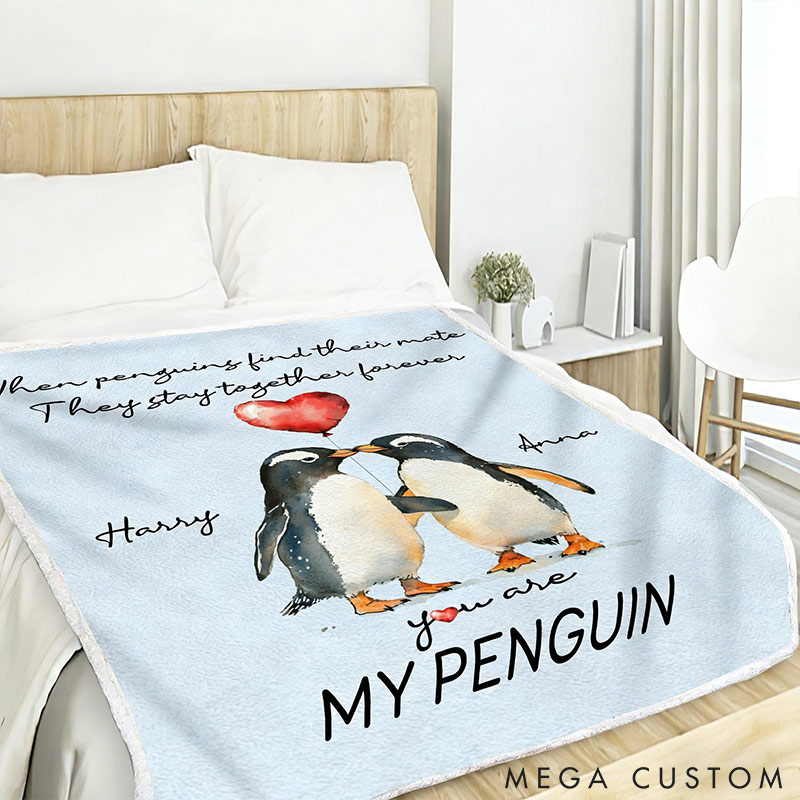 Personalized You Are My Penguin Couple Blanket Custom Names Cozy Gifts for Couple for Wife Husband Valentine's Gifts for Girlfriend Boyfriend