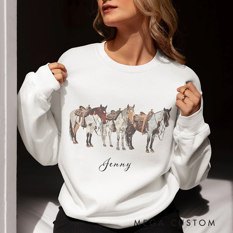 Personalized Western Culture Adult T-shirt Sweatshirt with Horse Name Birthday Gift for Riding Lovers