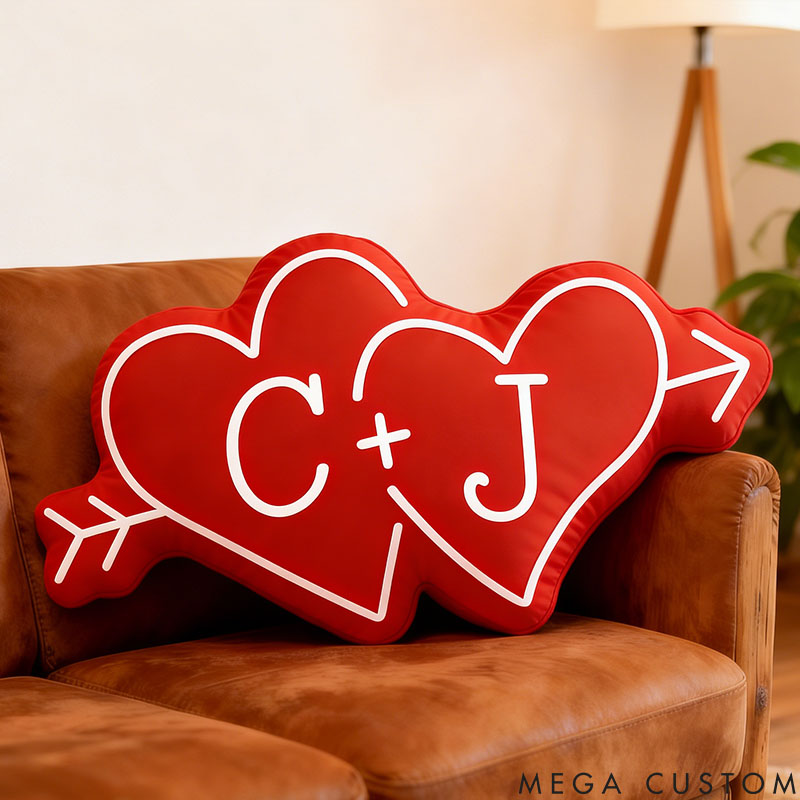 Personalized Couple Arrow Through Hearts Pillow Custom Boyfriend  Girlfriend Initials Pillow Valentine's Day Pillow Wife First Christmas Gift for Her