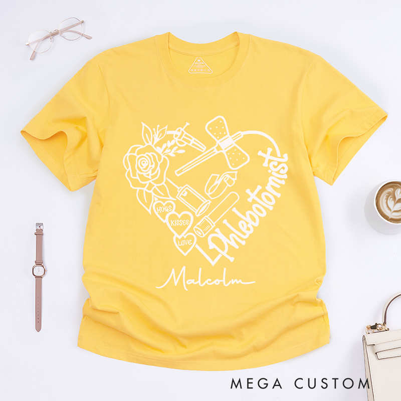 Personalized Nurse T-Shirts Phlebotomist Heart of Care Fashion Design T-Shirts