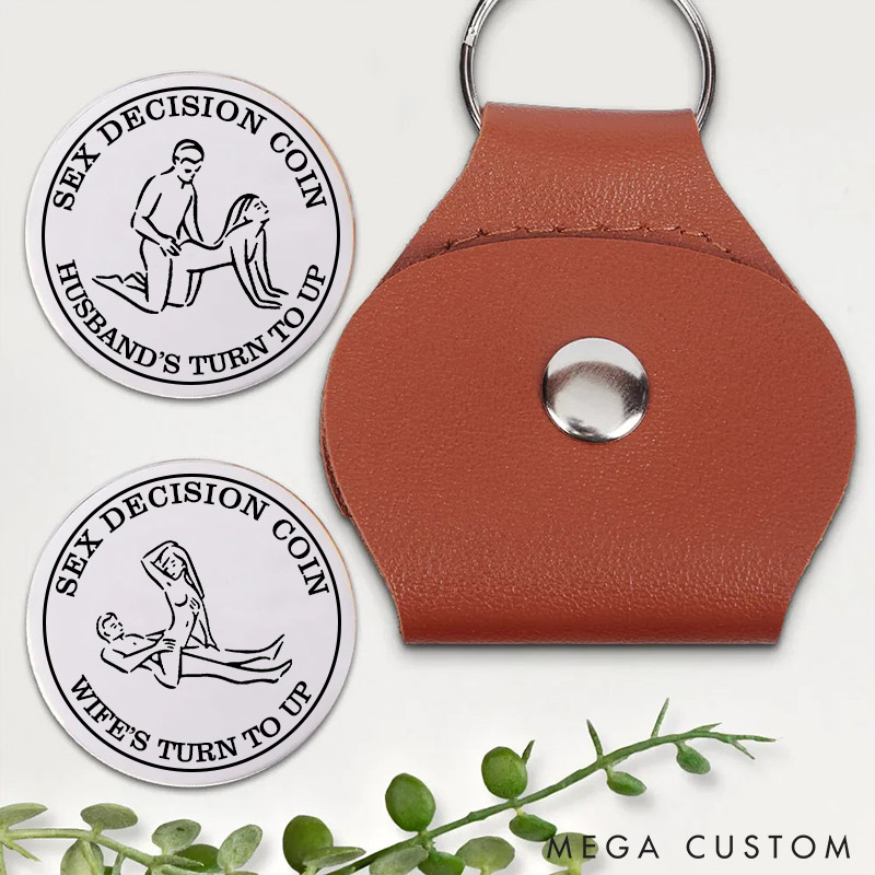 Personalized Couples Sex Decision Coin Keychain Custom Naughty Decision Coin with Leather Keychain Pocket Hug Gift