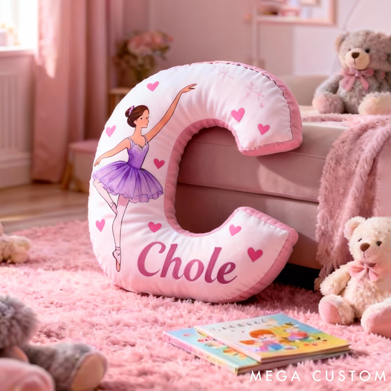 Personalized Ballet Dancers Cartoon Letter Pillow with Name Soft Stuffed Toy for Kids and Lover Unique Decorative Cushion for Girls' Room for Valentine's Day Anniversary birthday