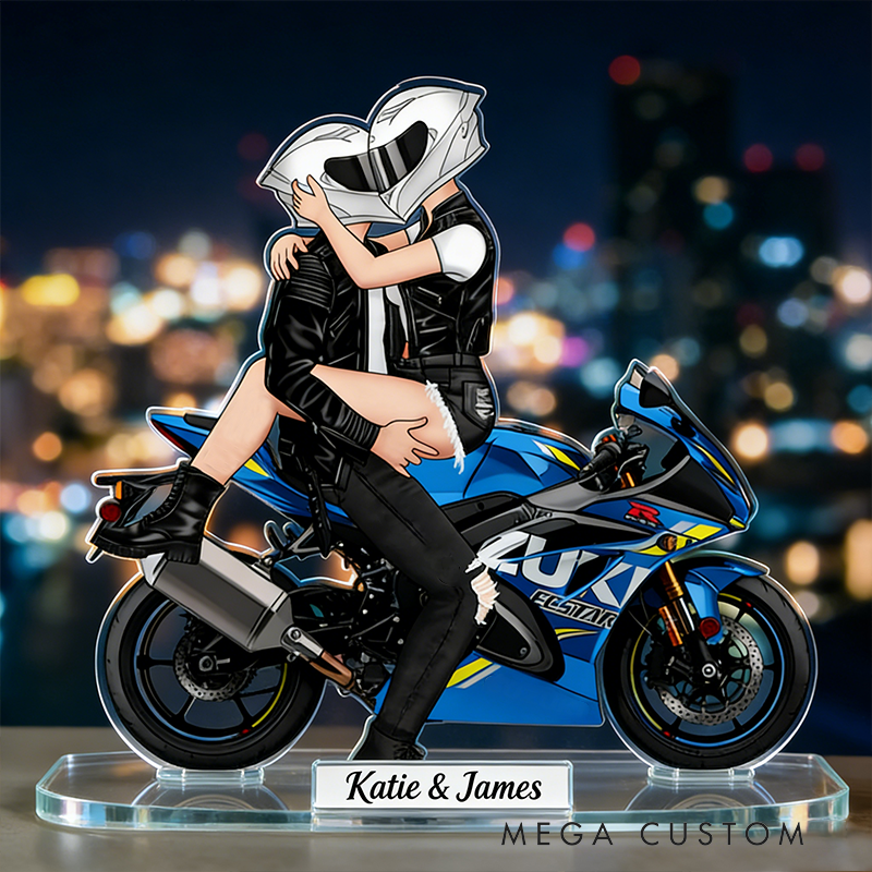 Personalized Motorcycle Couple Acrylic Plaque Custom Name Biker Lovers Desk Decor Gift for Couples and Motorcycle Enthusiasts
