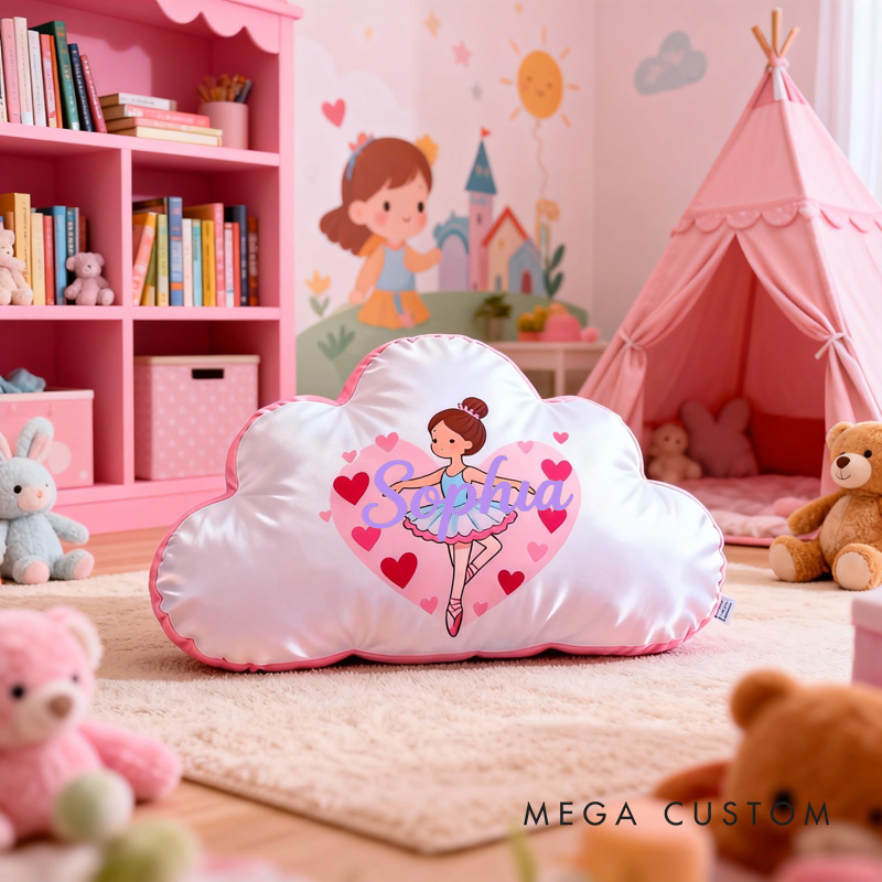 Personalized Ballet Dancers Love Cartoon Pillow with Name Soft Stuffed Toy for Kids and Lover Unique Decorative Cushion for Girls' Room for Valentine's Day Anniversary