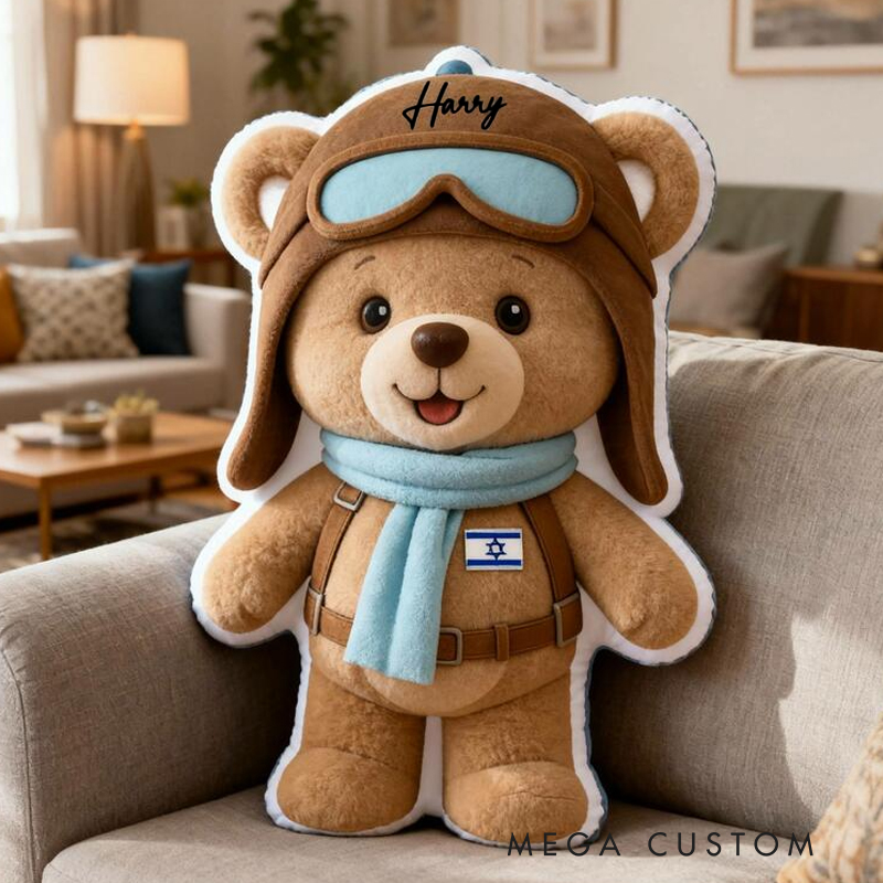 Personalized Bear Name Custom Soft Decorative Gift Adventure Style Cute Pilot Fun Cozy Playroom Lovely Boy Room Dream Graphic 3D Print Pillow