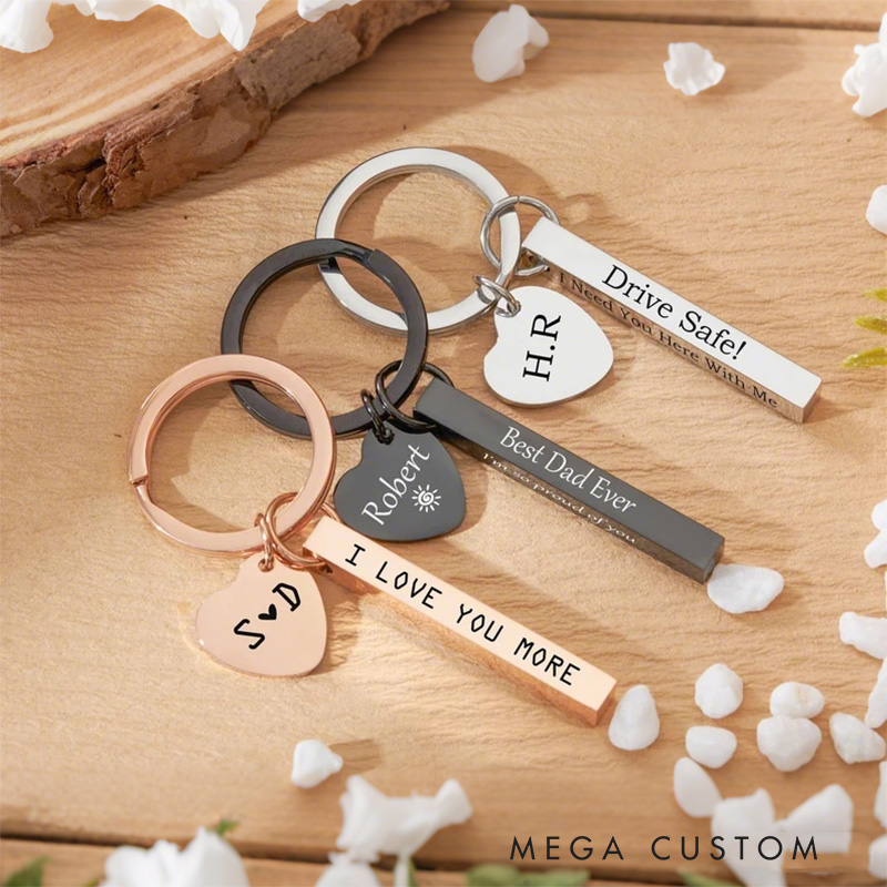 Personalized Drive Safe Keychain Metal Keyring Bar Keychain Valentine's Day Gift for Couple Key Chain Anniversary Gift for Dad New Driver Gifts