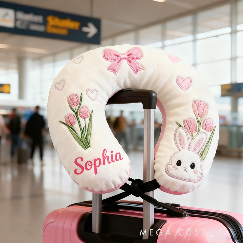 Personalized Cute Bunny U-Shaped Pillow with Custom Name for Kids Birthday Gift for Kids