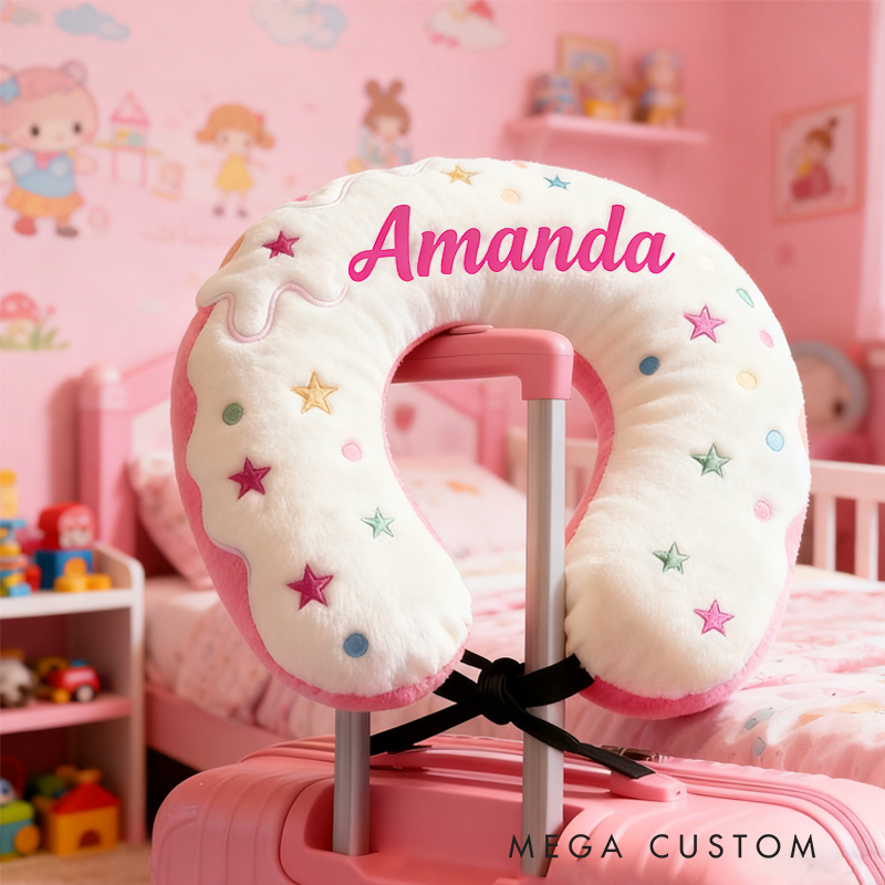 Personalized Cute Donuts U-Shaped Pillow with Custom Name for Kids Birthday Gift for Kids