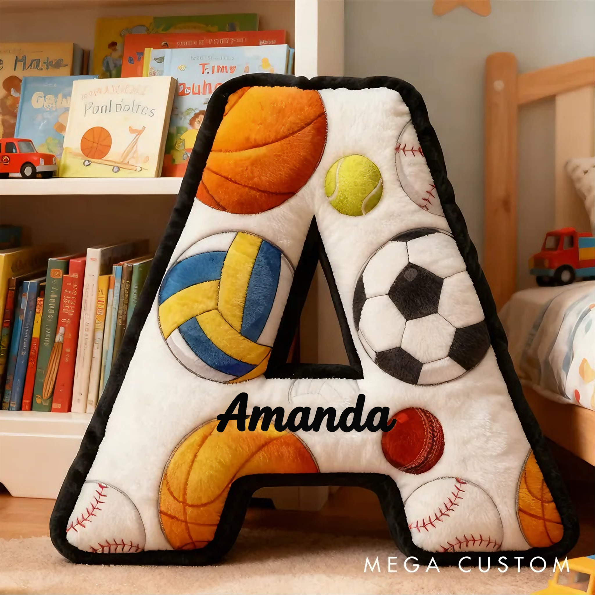 Personalized Sports Letter Pillow for Kids with Custom Name and Sports Design