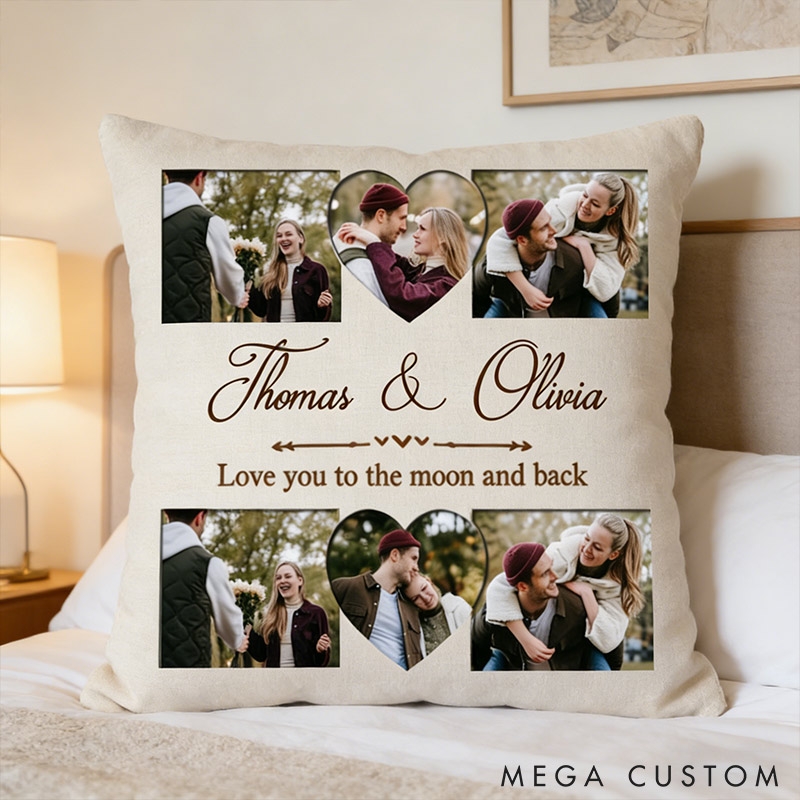 Personalized Couple Custom Photo Throw Pillow Love You to the Moon and Back Home Pillow Valentine's Day gift for Husband Wife 