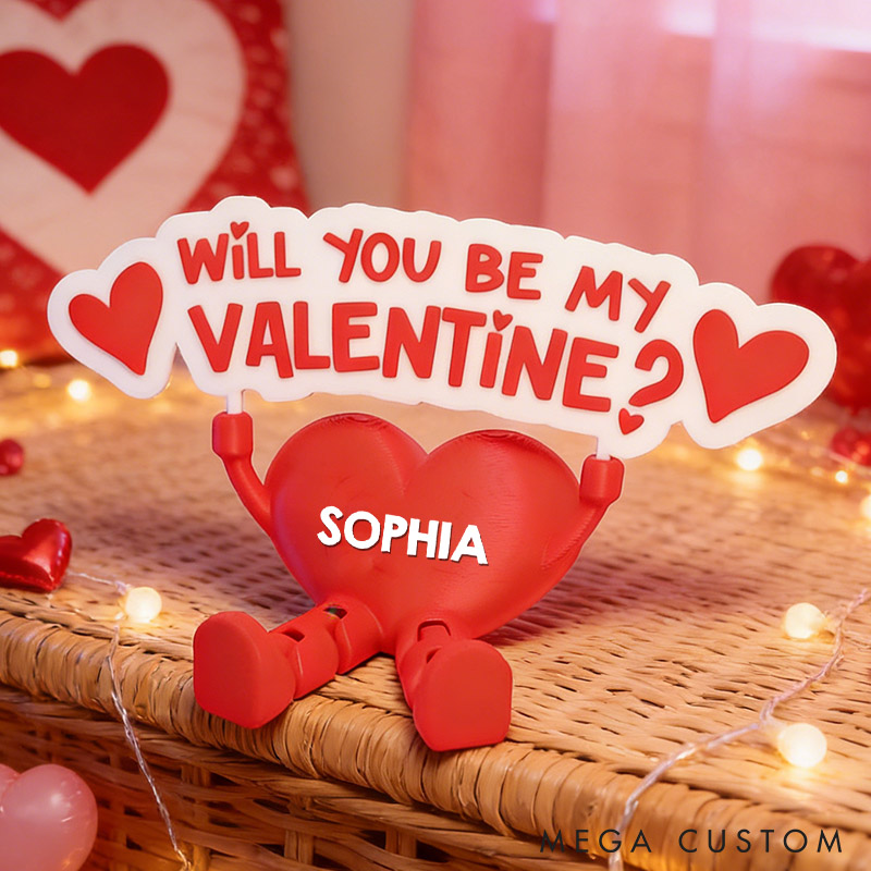 Personalized Valentine's Day Heart Decor with Dangling Legs Custom 3D Printed Will You Be My Valentine Table Sign Anniversary Valentines Day Gift