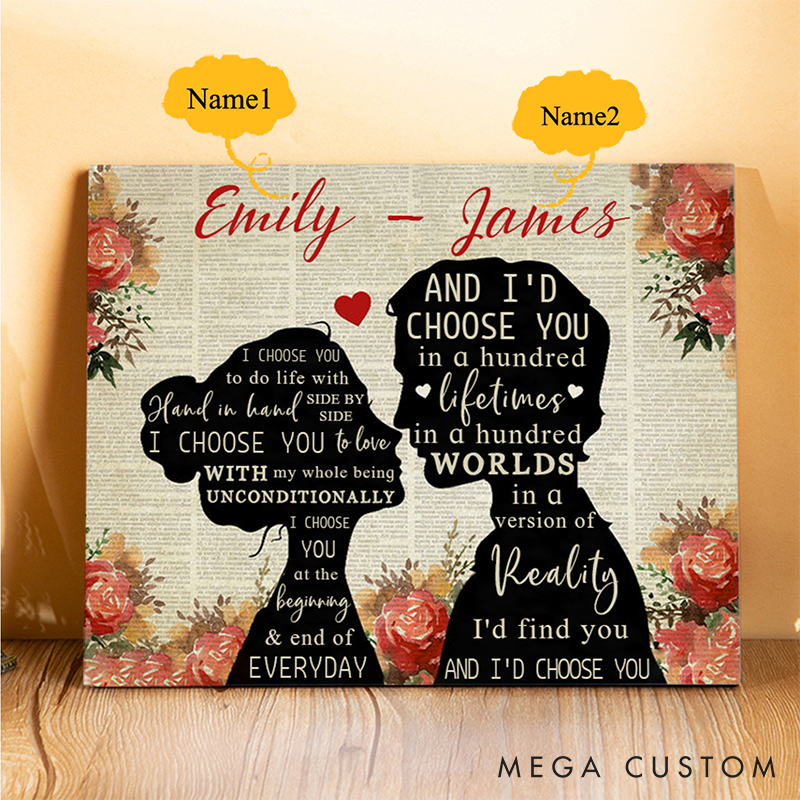 Personalized Couples Canvas Wall Art with Names Art Decorations Valentine's Day Gifts for Couple 